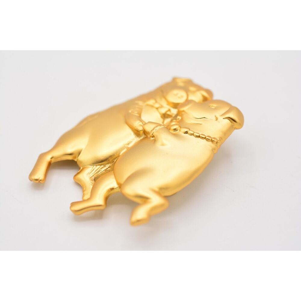 Vintage Pin Pig Brooch Brushed Gold Slow Dancing Lovers Husband Wife 80s BinA10 - Picture 10 of 12